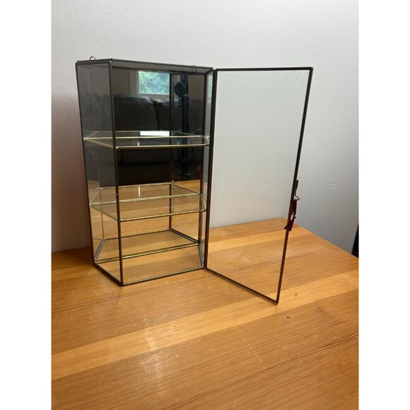 Vintage brass and glass mirrored curio cabinet minis crystals Knick wall shelf - Picture 7 of 8